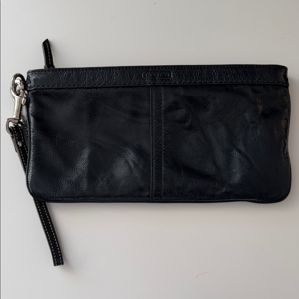COACH Black Blue Patent Clutch